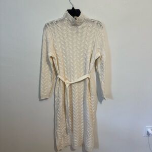 Charter Club Cream Long Sleeve Knit Dress 100% Cashmere